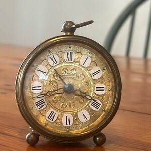 Vintage Linden West German Round Filigree Alarm Clock Gold